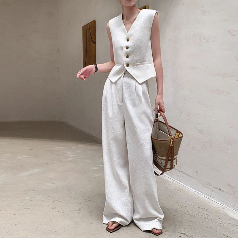 ✨SUMMER SALE😍Women's V Neck Crop Vest & Wide Leg Suit Pants Set