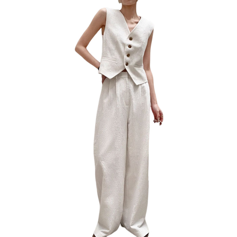 ✨SUMMER SALE😍Women's V Neck Crop Vest & Wide Leg Suit Pants Set