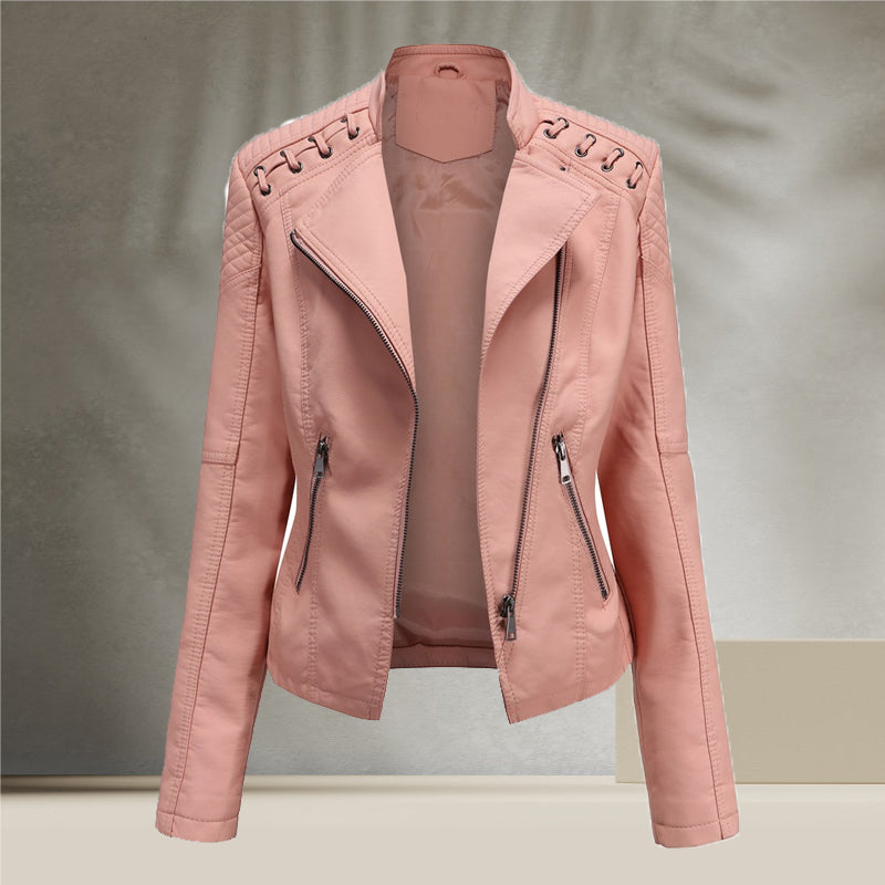 Ladies Cropped Leather Jacket