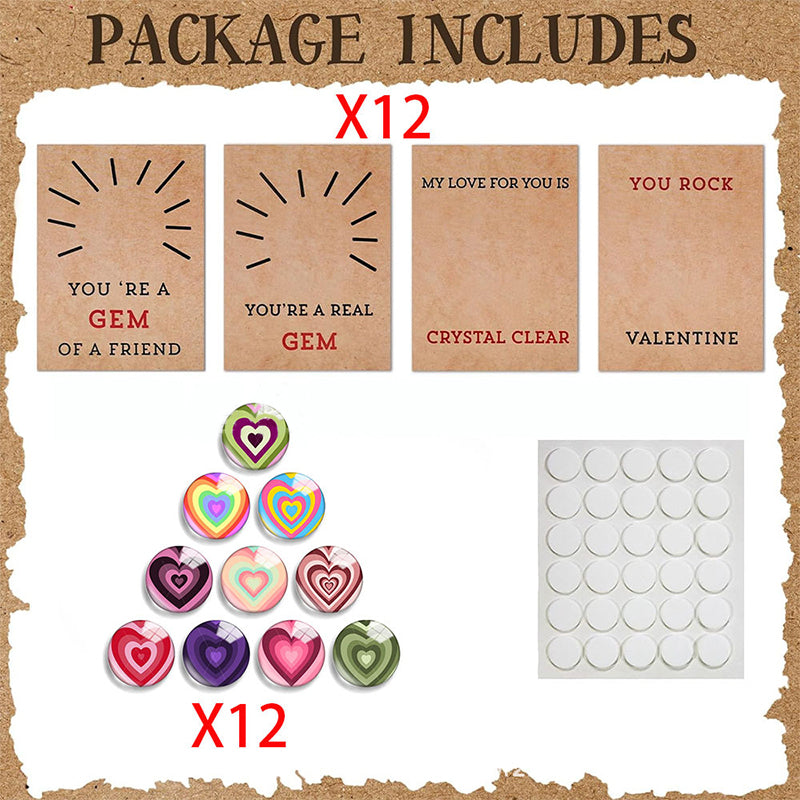 24 Pack Valentines Cards with Heart-Shape Crystals