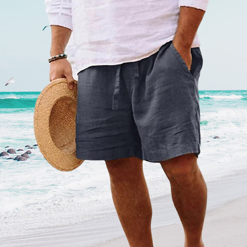 Men's Cotton Linen Drawstring Beach Shorts