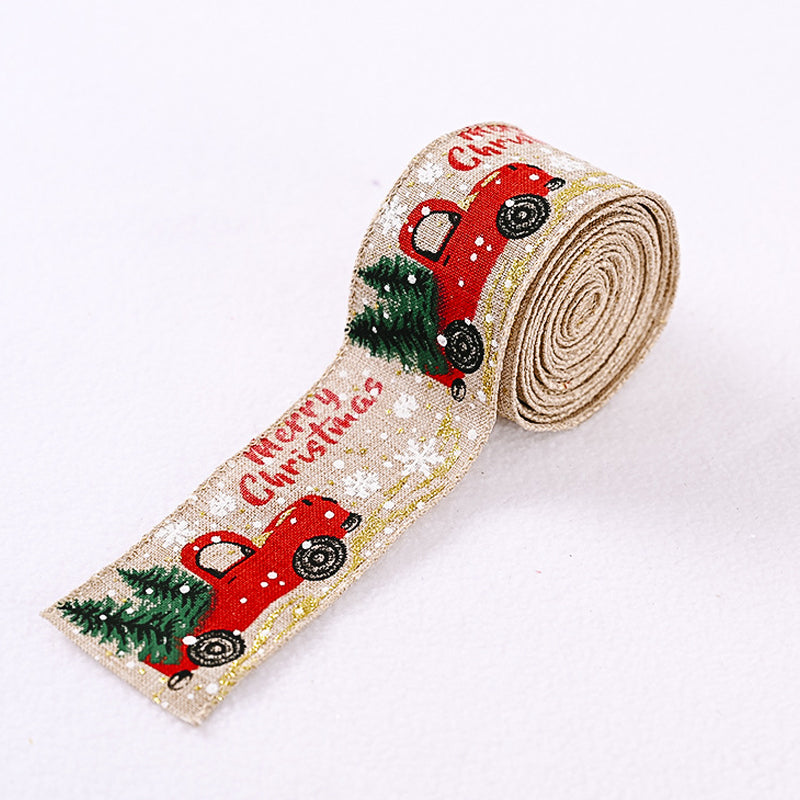 Christmas Ribbon Printed Burlap Ribbons For Gift Wrapping