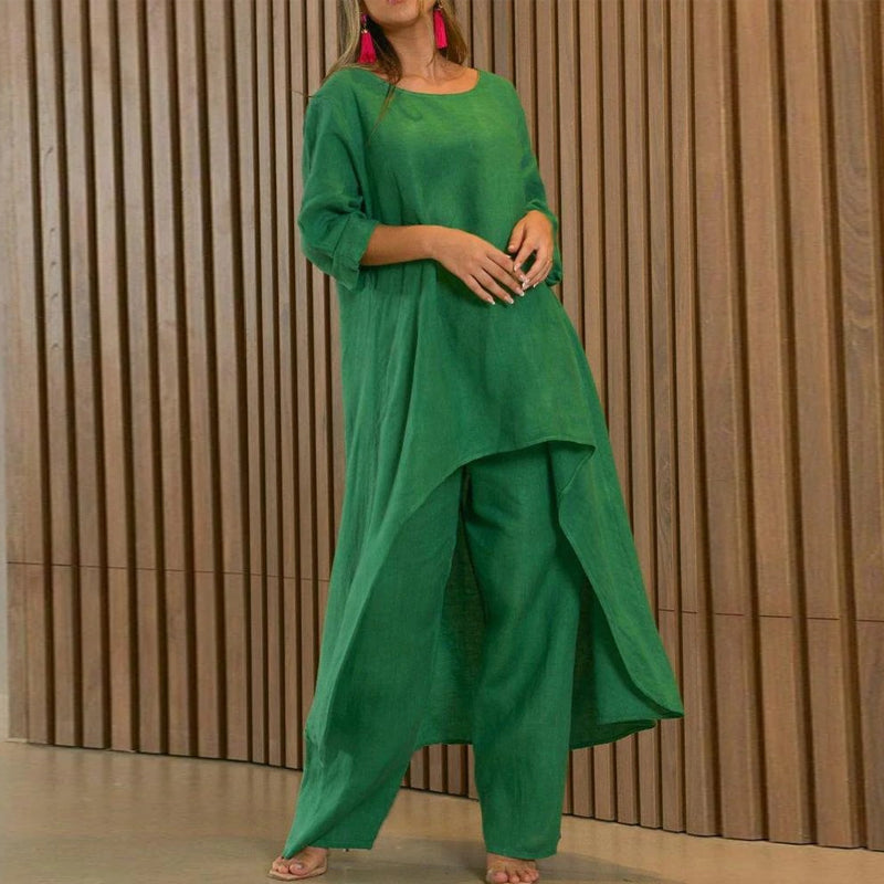 Women's Solid Color Linen Fashionable Casual Suit