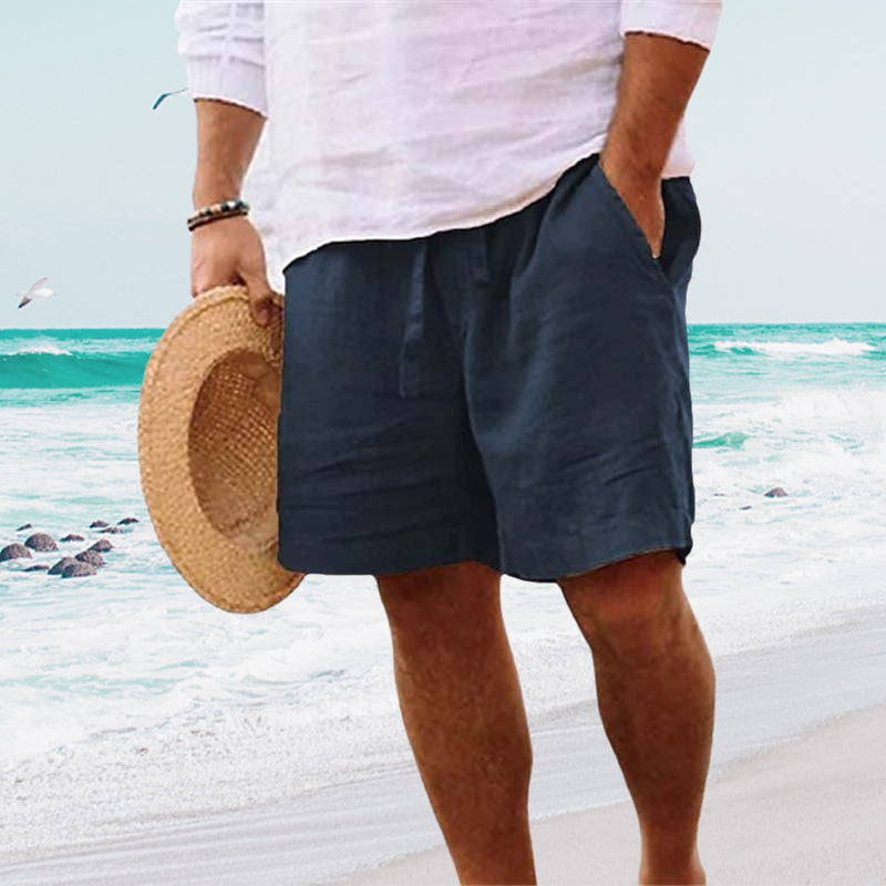 Men's Cotton Linen Drawstring Beach Shorts