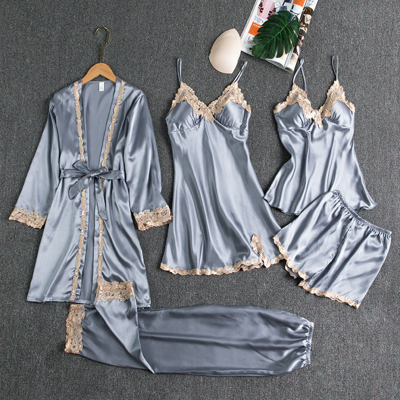 Soft Comfortable Ice Silk Lace Pajamas