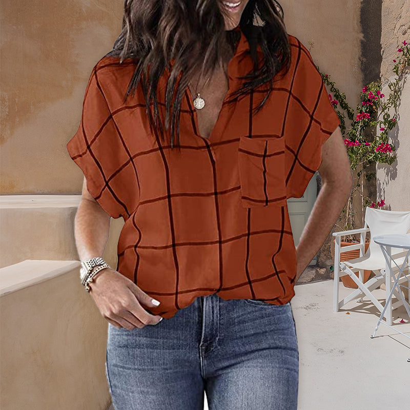 Plaid Print V-neck Shirt