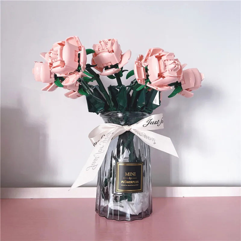 Handmade Assembled Rose Flower Building Blocks