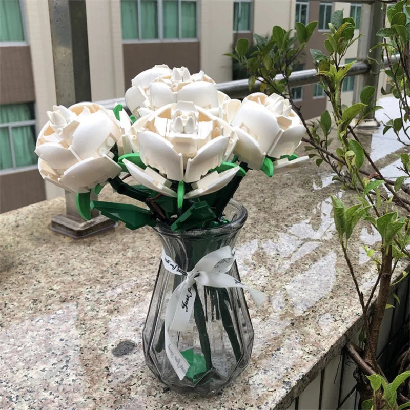 Handmade Assembled Rose Flower Building Blocks