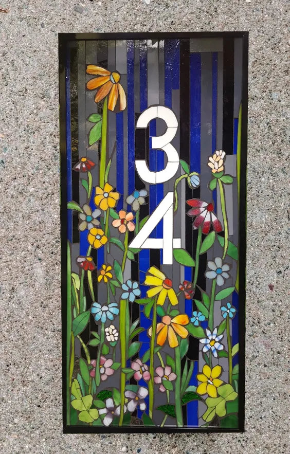 Custom House Number Stained Glass Mosaic