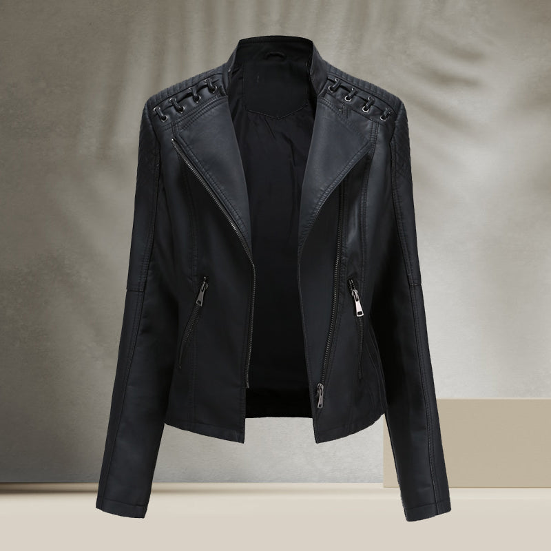 Ladies Cropped Leather Jacket