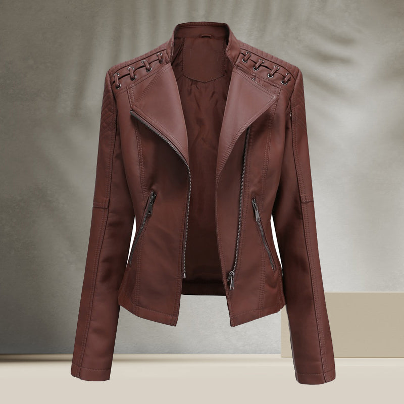 Ladies Cropped Leather Jacket