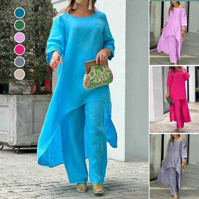 Women's Solid Color Linen Fashionable Casual Suit