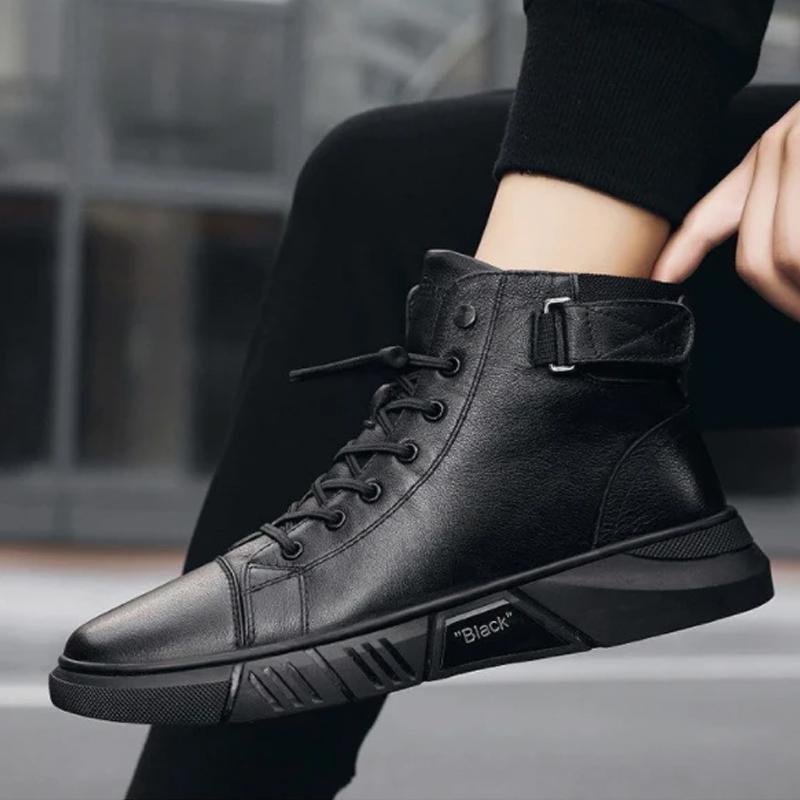 Black Warm Leather Boots