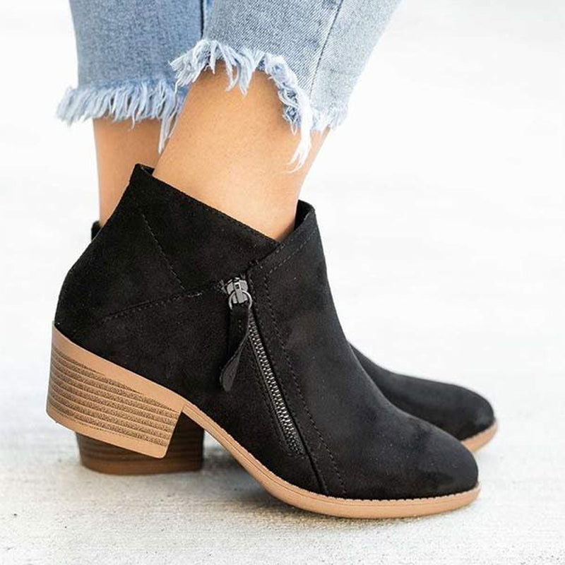 Women's Chunky Heel Side Zip Ankle Boots