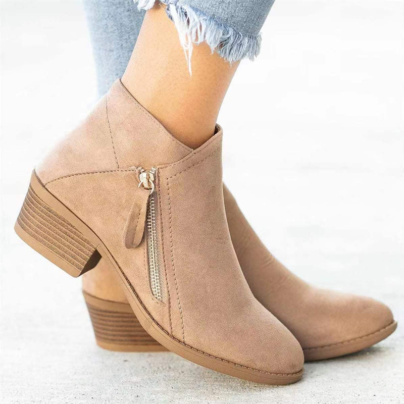 Women's Chunky Heel Side Zip Ankle Boots