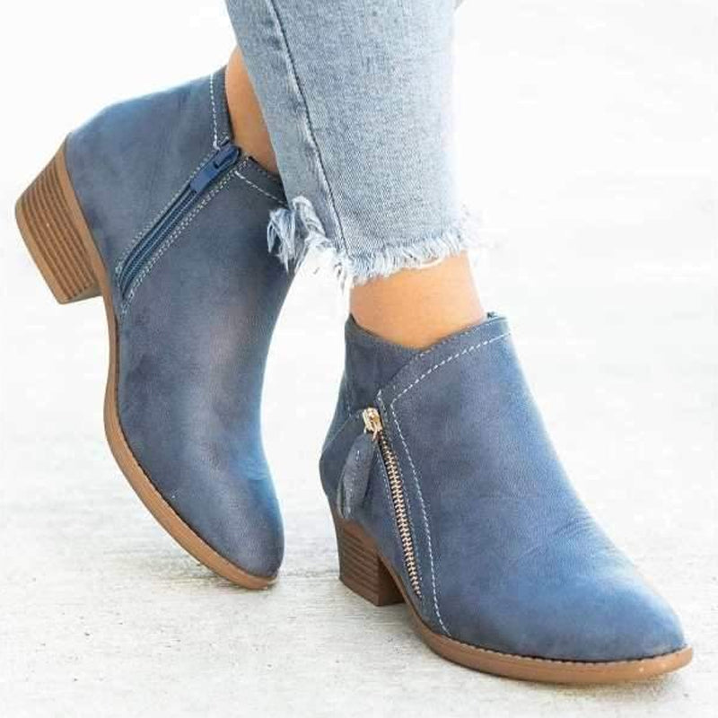 Women's Chunky Heel Side Zip Ankle Boots