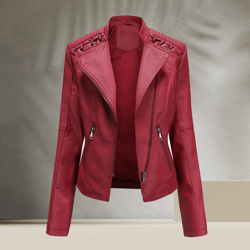 Ladies Cropped Leather Jacket