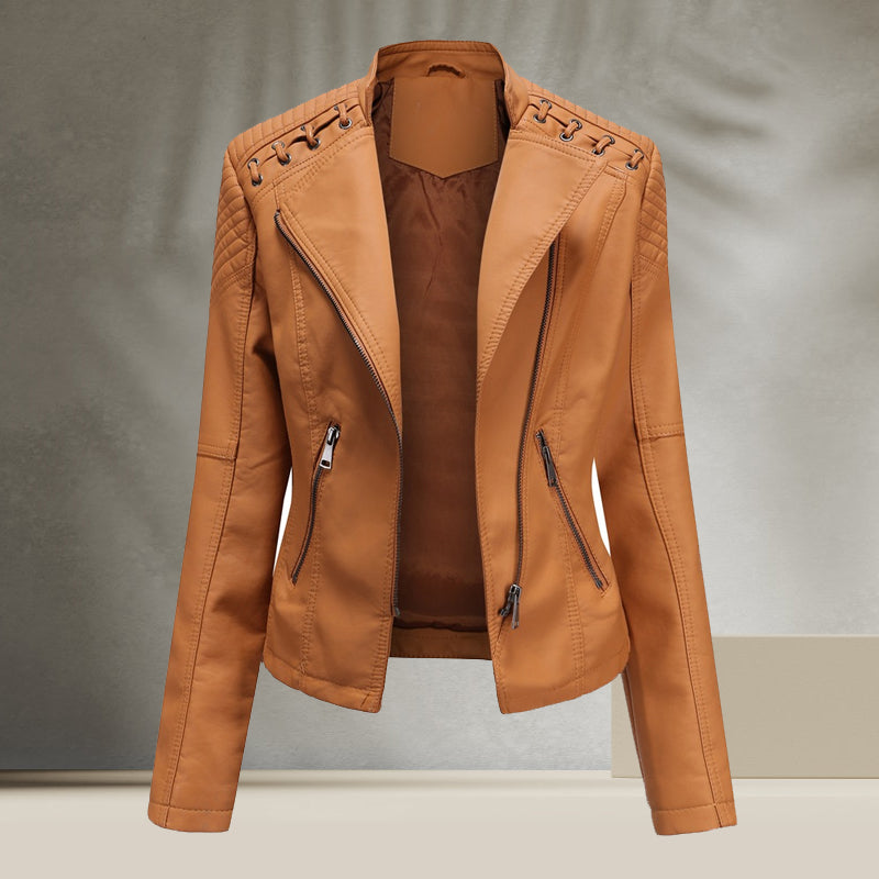 Ladies Cropped Leather Jacket