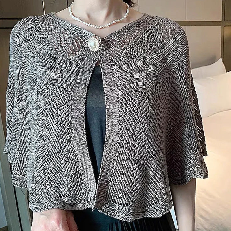 Hollow Shawl With Pearl Button