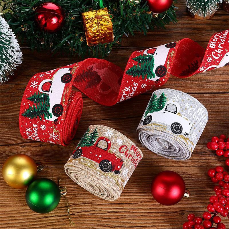 Christmas Ribbon Printed Burlap Ribbons For Gift Wrapping