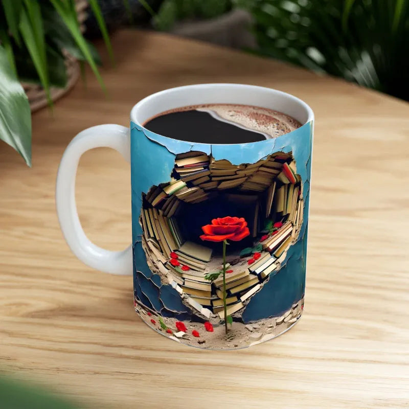 3D Effect Bookshelf Coffee Mug