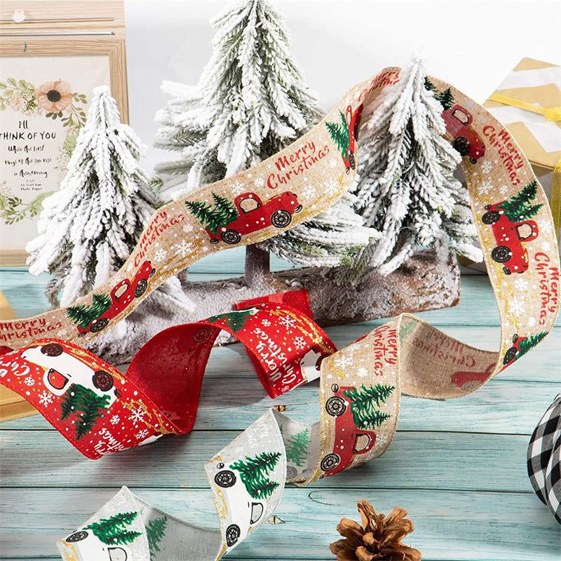 Christmas Ribbon Printed Burlap Ribbons For Gift Wrapping