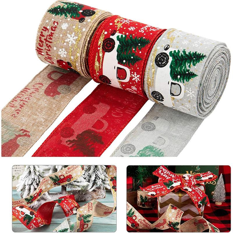 Christmas Ribbon Printed Burlap Ribbons For Gift Wrapping