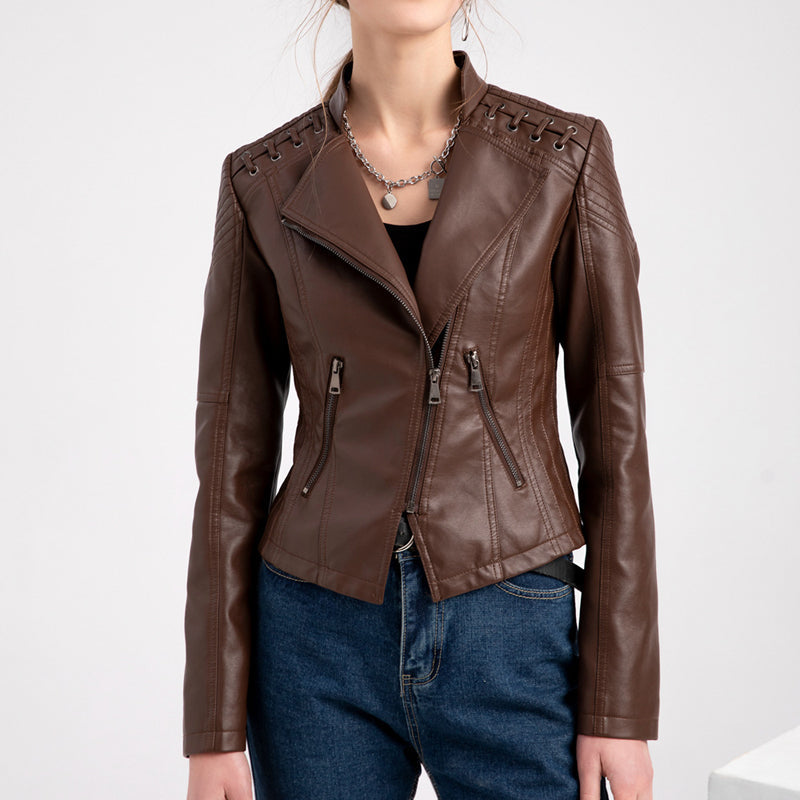 Ladies Cropped Leather Jacket