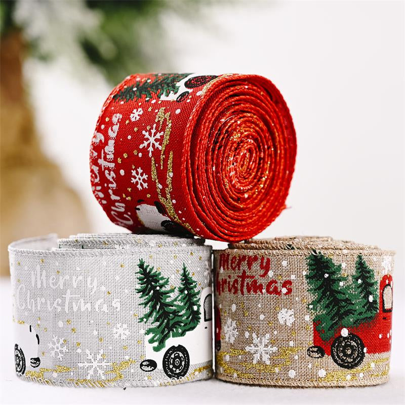 Christmas Ribbon Printed Burlap Ribbons For Gift Wrapping