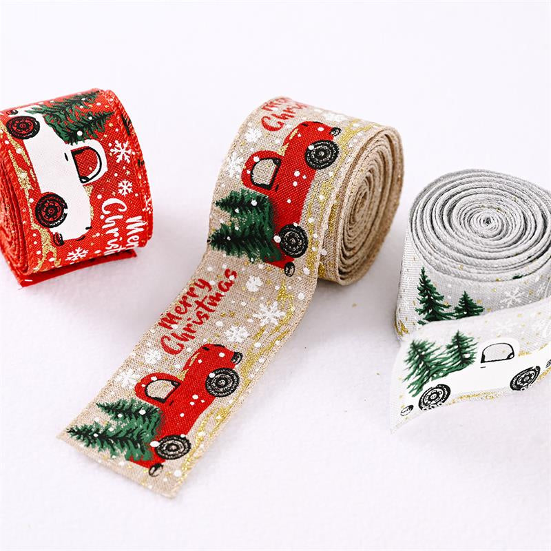 Christmas Ribbon Printed Burlap Ribbons For Gift Wrapping