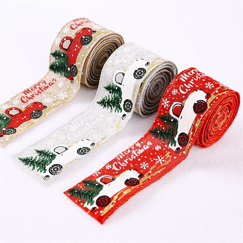 Christmas Ribbon Printed Burlap Ribbons For Gift Wrapping