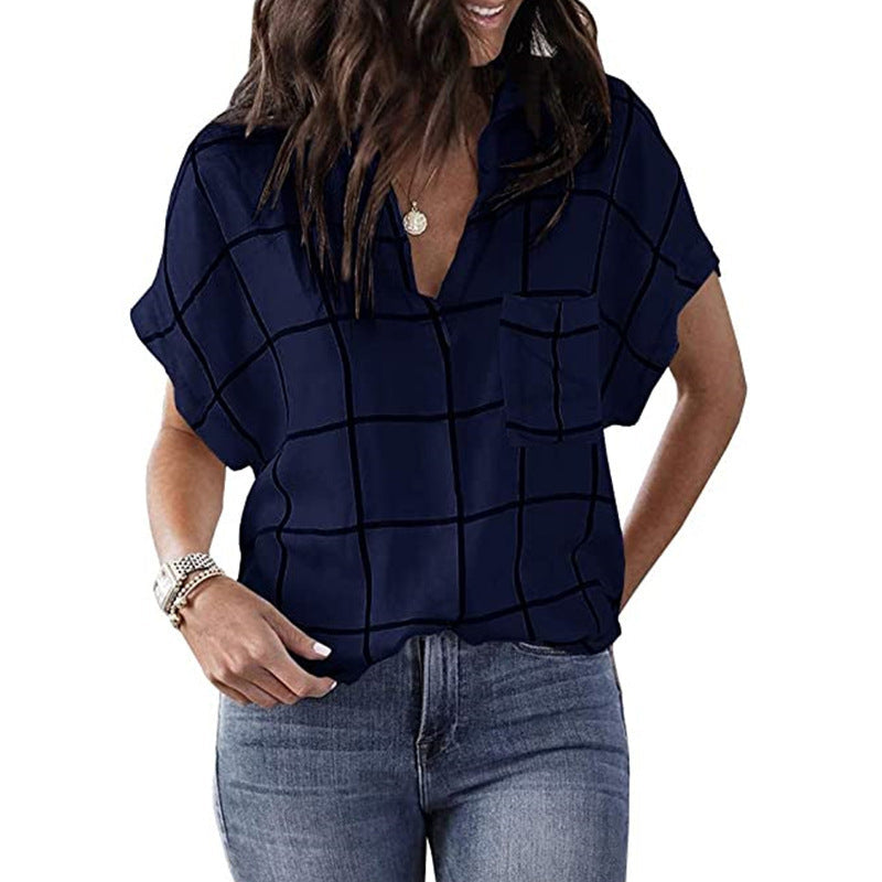 Plaid Print V-neck Shirt