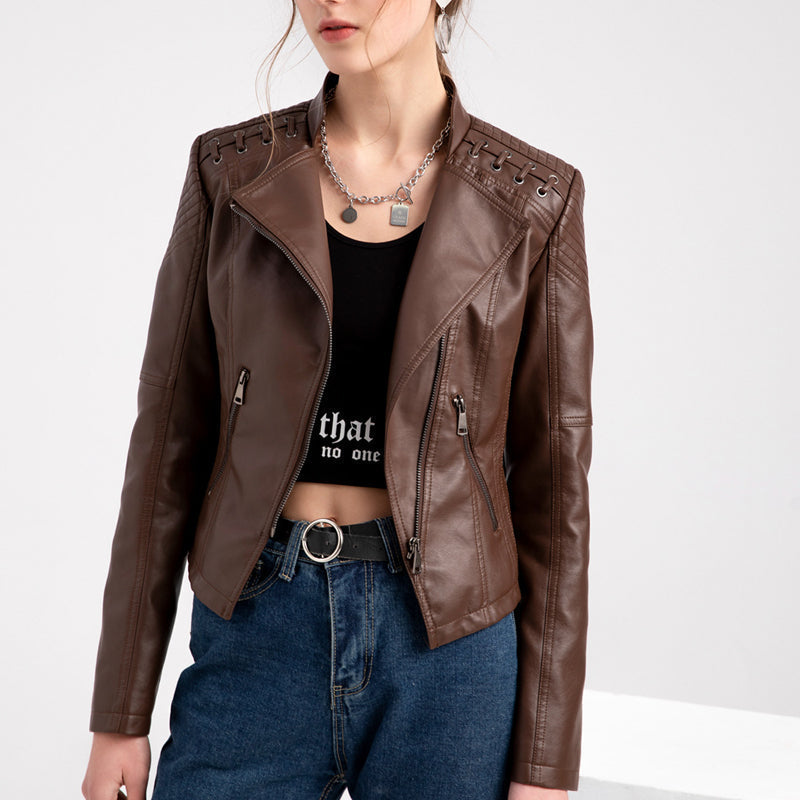 Ladies Cropped Leather Jacket