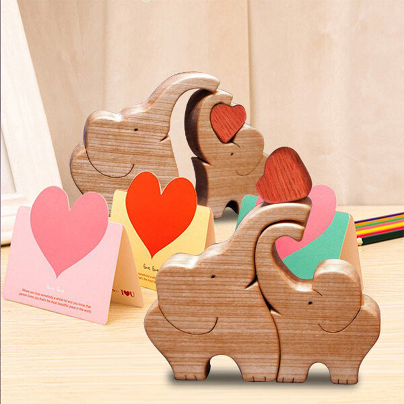 Hand-Carved Wooden Cuddling Animals Decoration