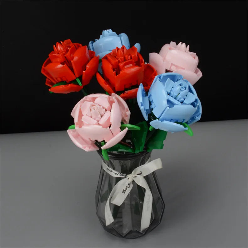 Handmade Assembled Rose Flower Building Blocks