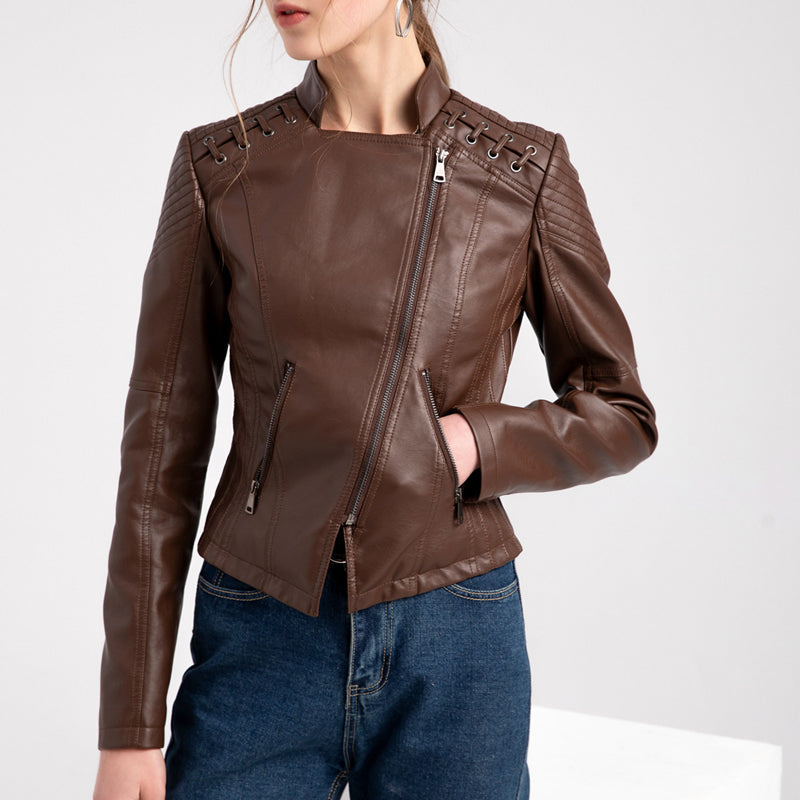 Ladies Cropped Leather Jacket