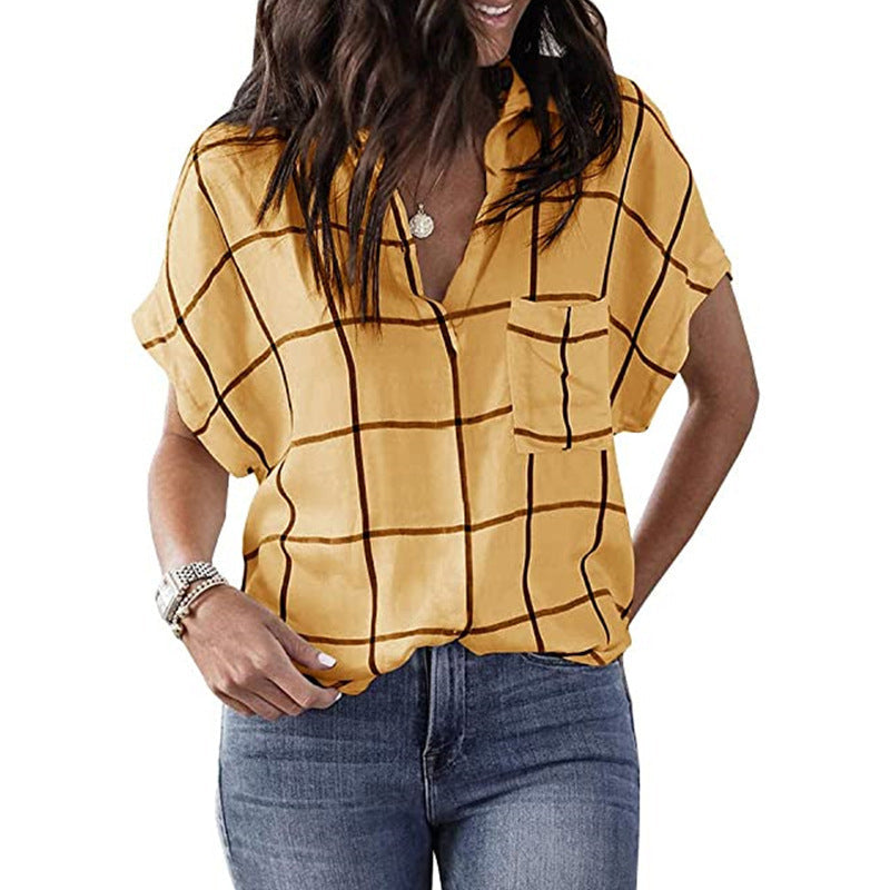 Plaid Print V-neck Shirt