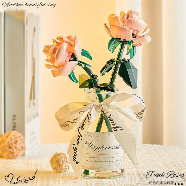 Handmade Assembled Rose Flower Building Blocks