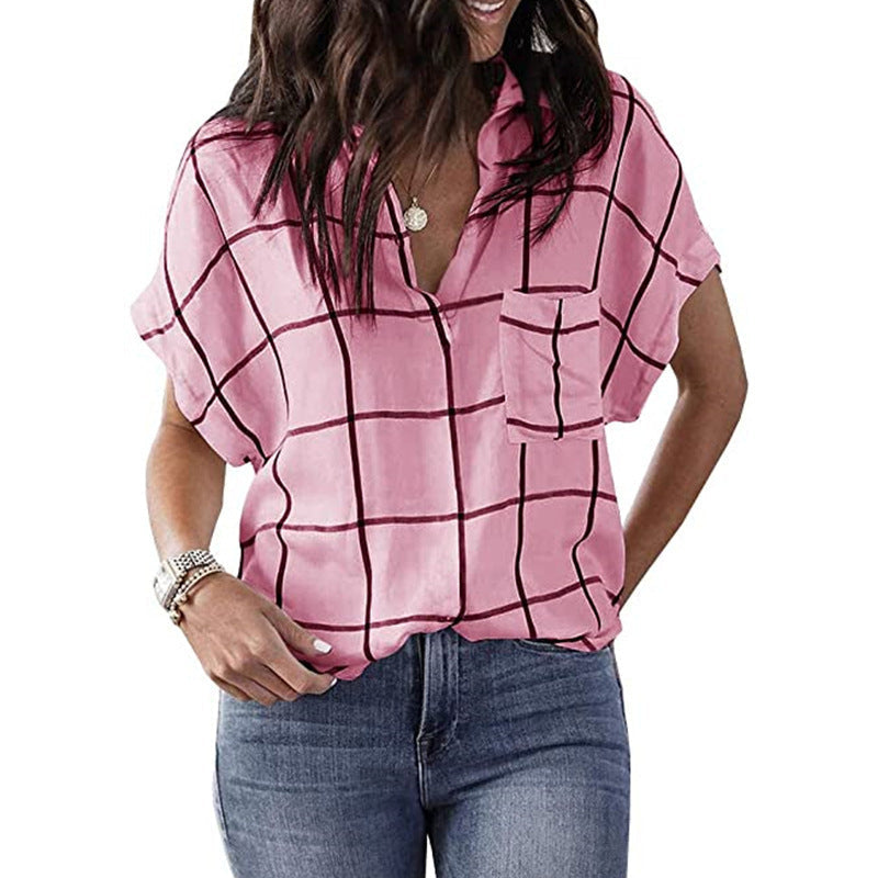 Plaid Print V-neck Shirt