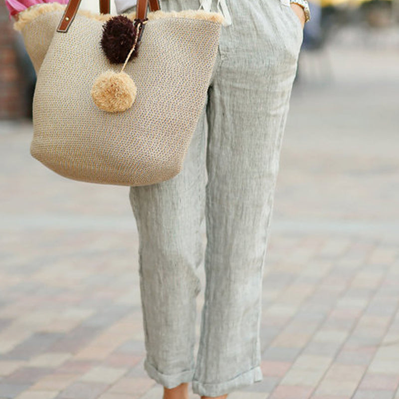 Casual trousers in cotton and linen with lacing