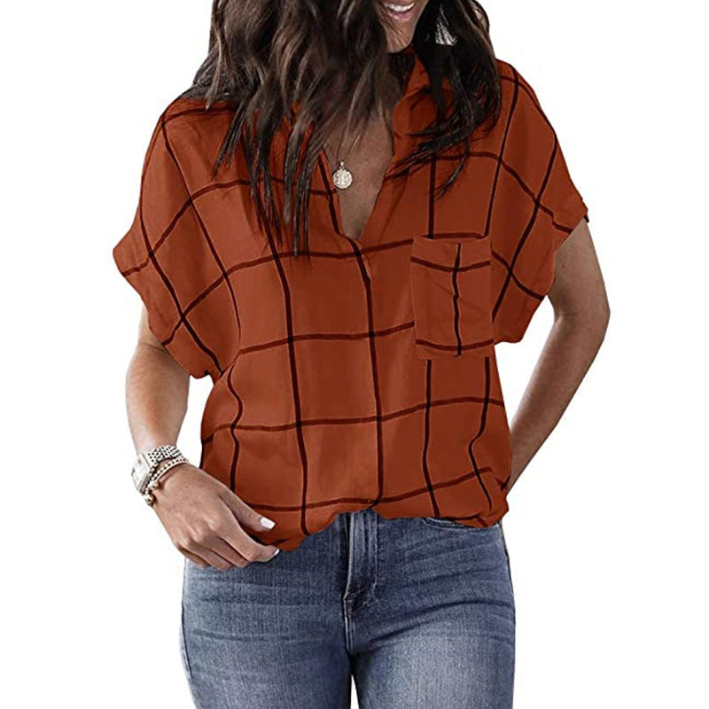 Plaid Print V-neck Shirt