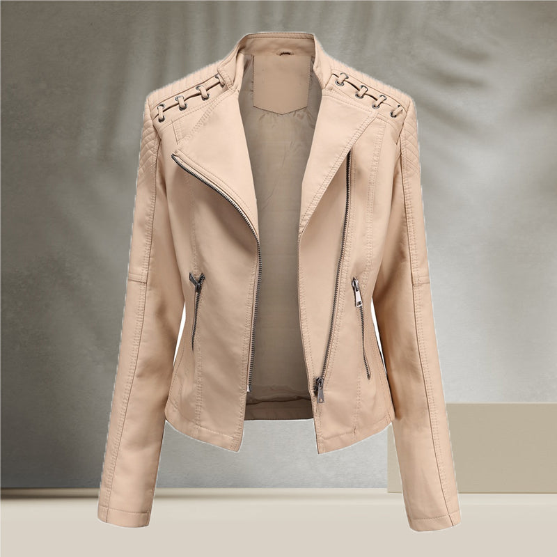 Ladies Cropped Leather Jacket