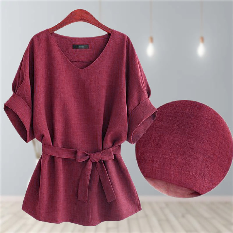 Woman's V-neck Linen Shirt