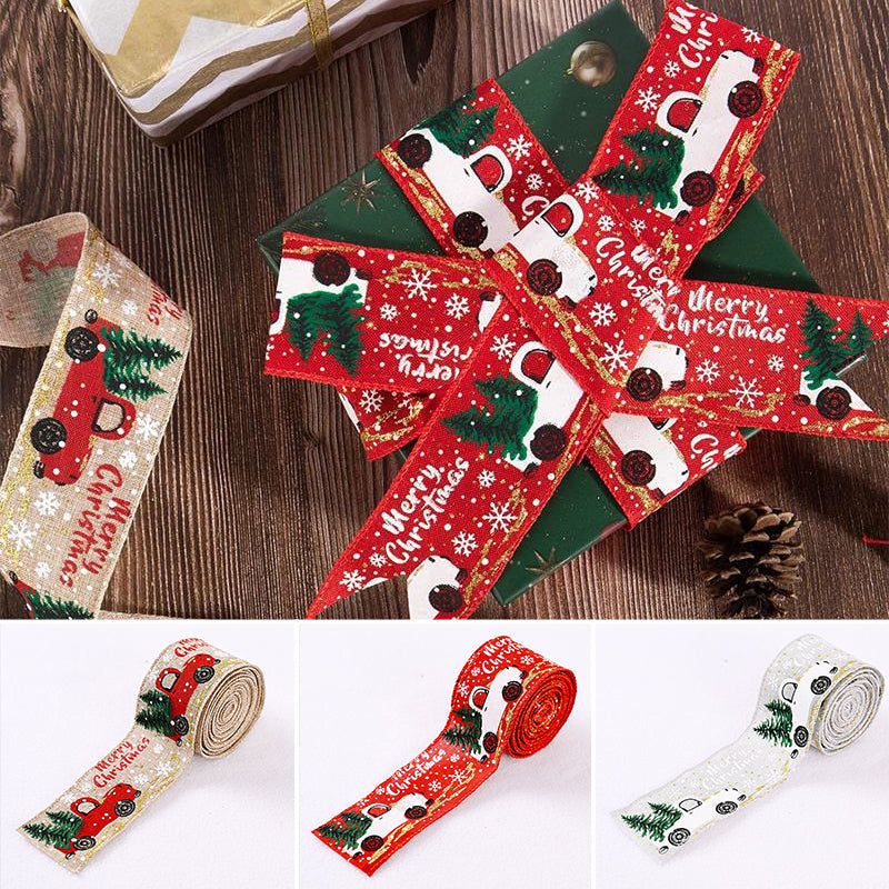 Christmas Ribbon Printed Burlap Ribbons For Gift Wrapping