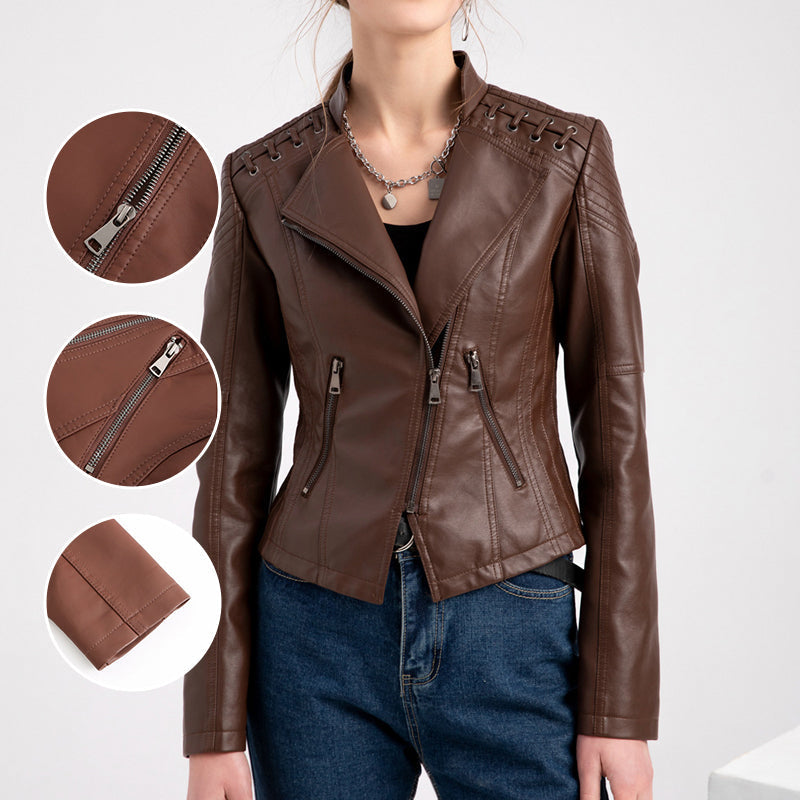 Ladies Cropped Leather Jacket