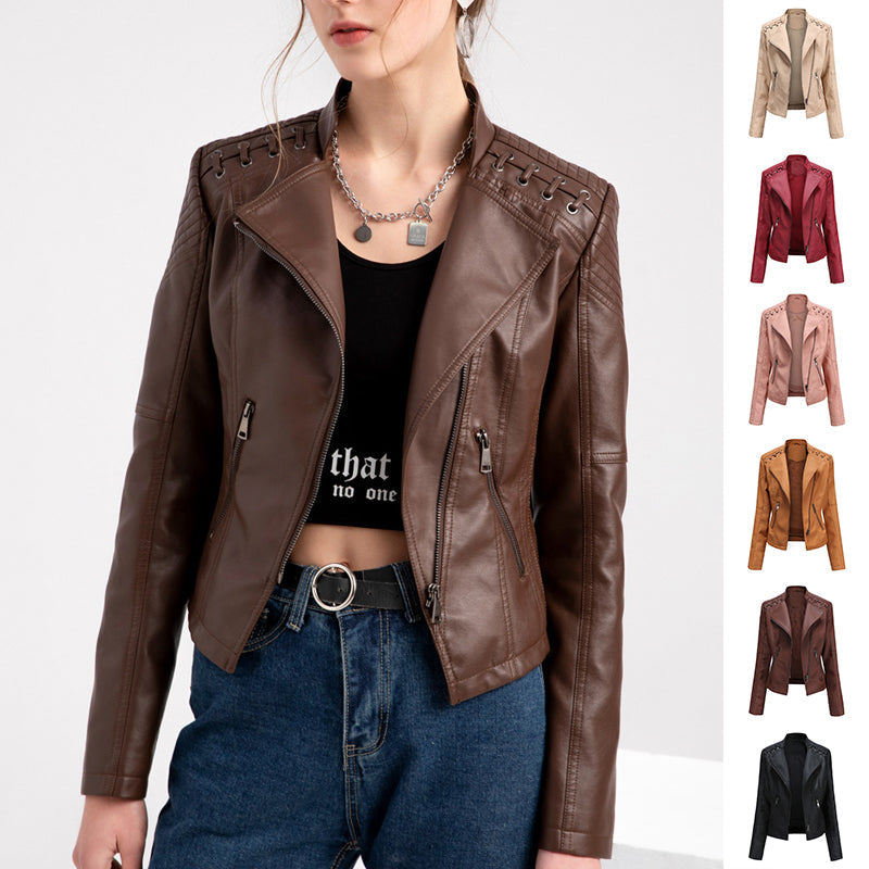 Ladies Cropped Leather Jacket