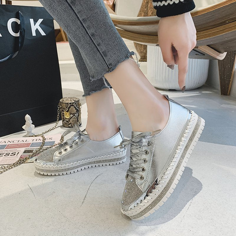 🎉Offerta speciale estiva - fino al 49%🎉-SNEAKERS IN PELLE ARGENTO DIAMANTE