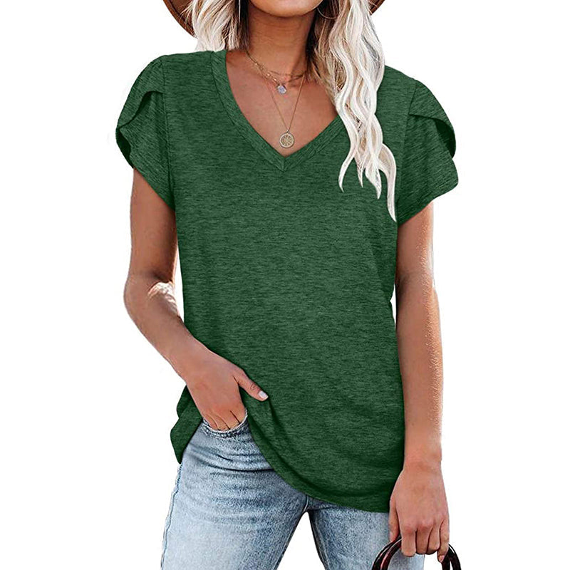 Solid V-Neck Short Sleeve T-Shirt