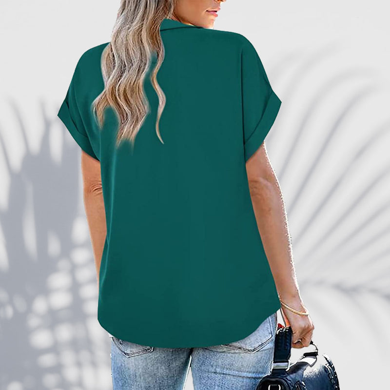 Short Sleeve V-Neck Solid Color Blouse