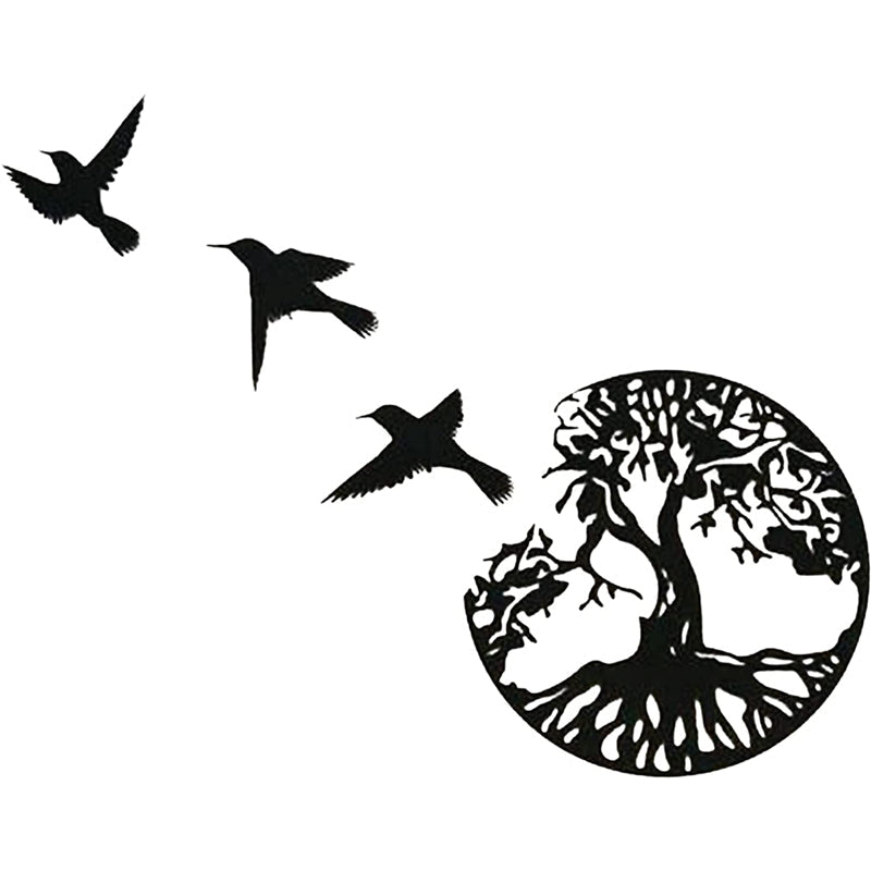 Tree of Life and 3 Birds Metal Wall Art